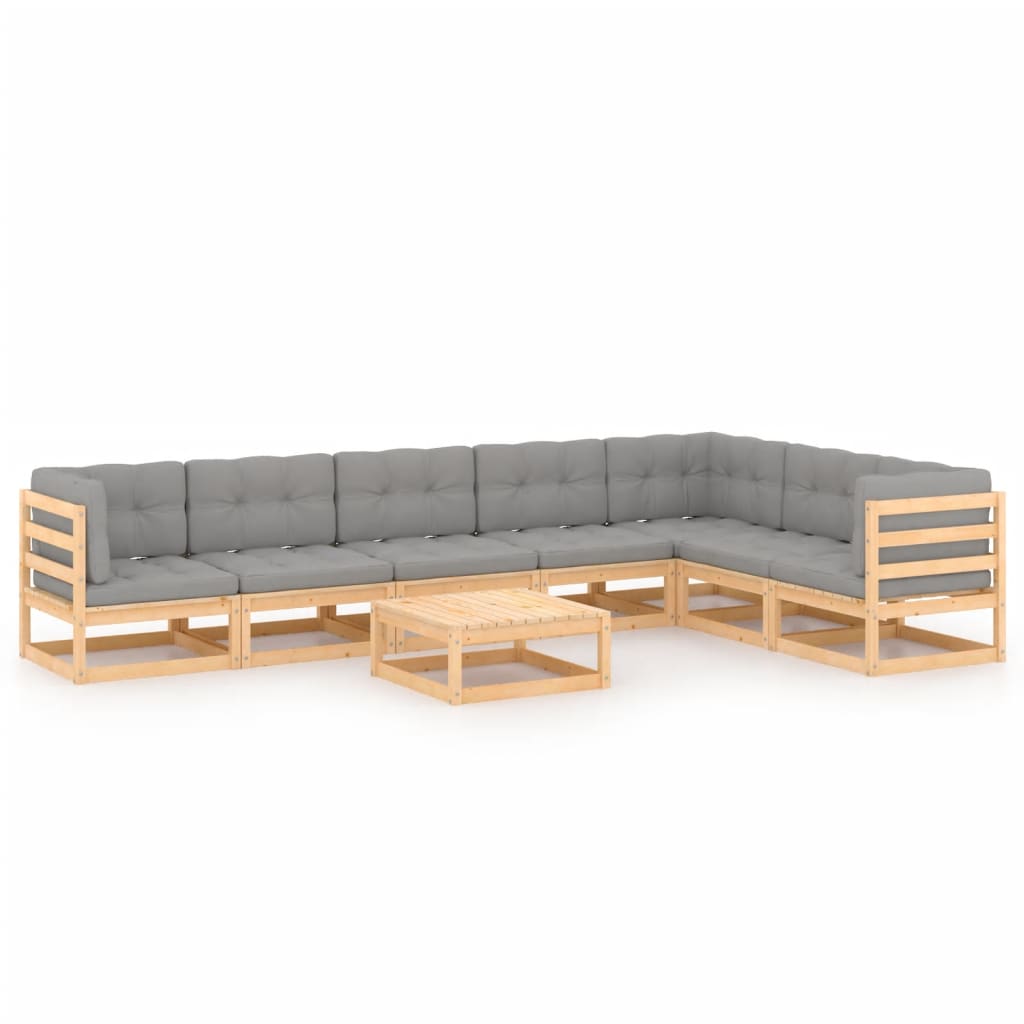 8-tlg. Garten-Lounge-Set mit Kissen Kiefer Massivholz